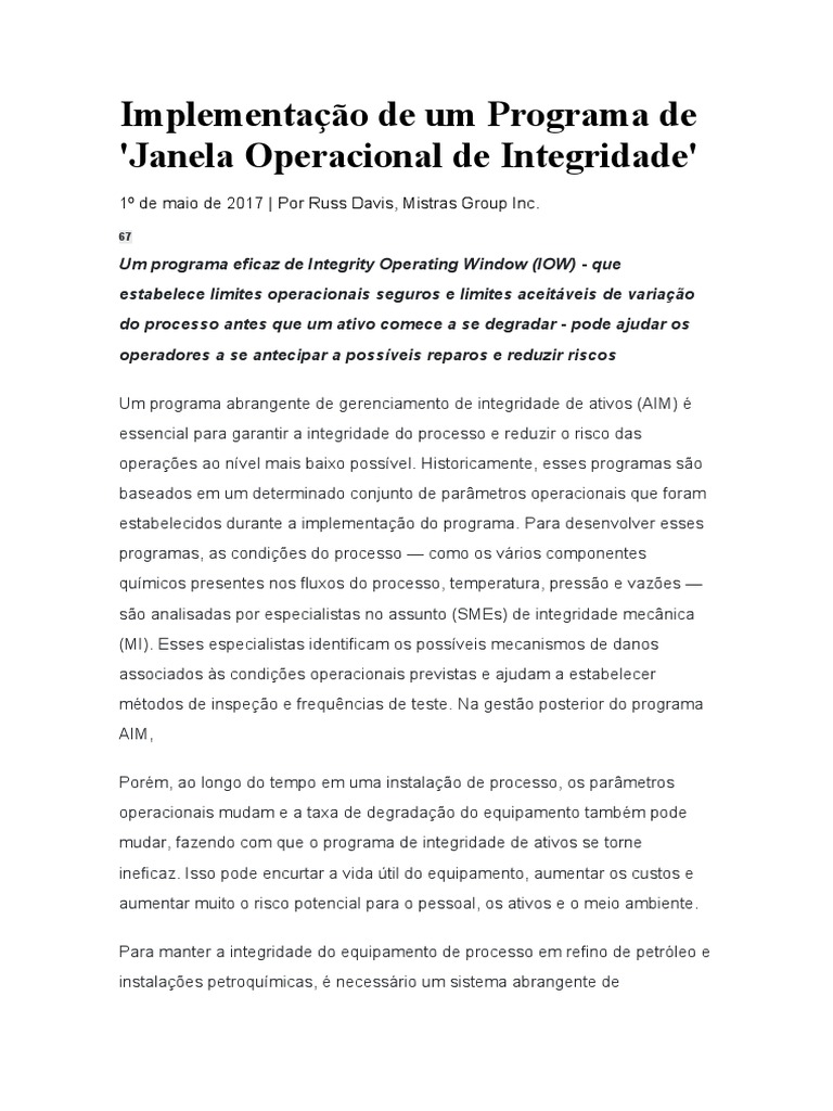Programa de Janelas Operacionais de Integridade | PDF | Corrosão | Tempo