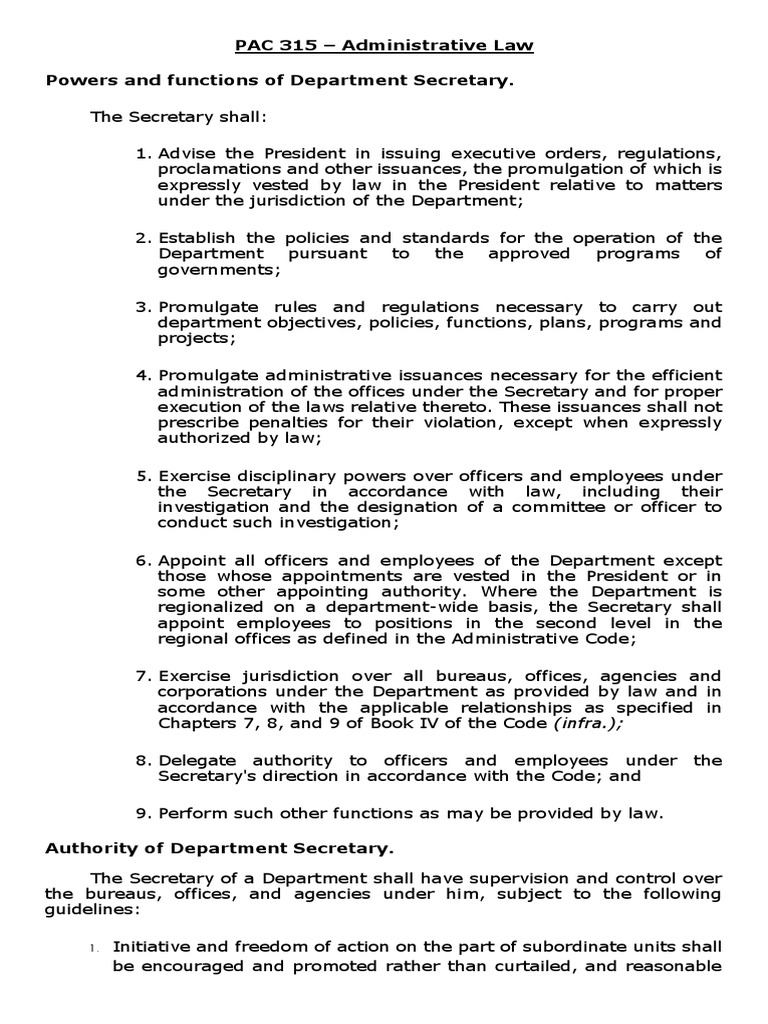 Powers, Authority, and Delegation Guidelines of Department Secretaries