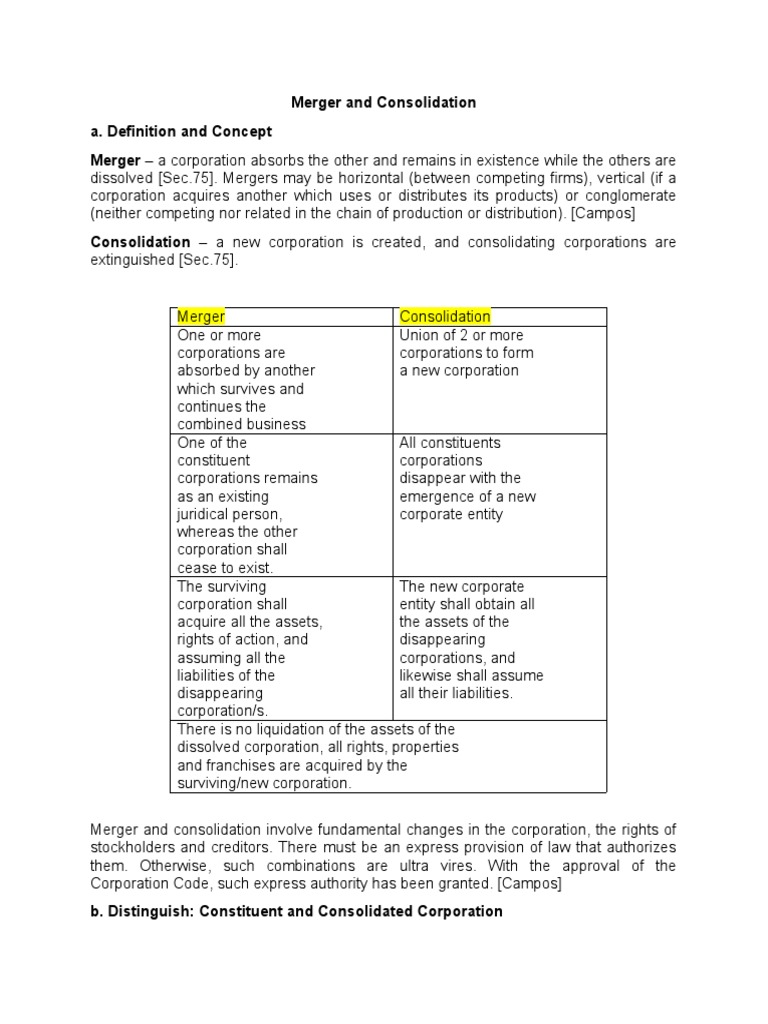 Merger-and-Consolidation | PDF | Corporations | Mergers And Acquisitions