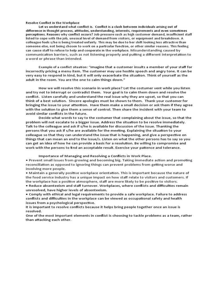 Resolve Conflict in The Workplace | PDF | Conflict Resolution | Social ...