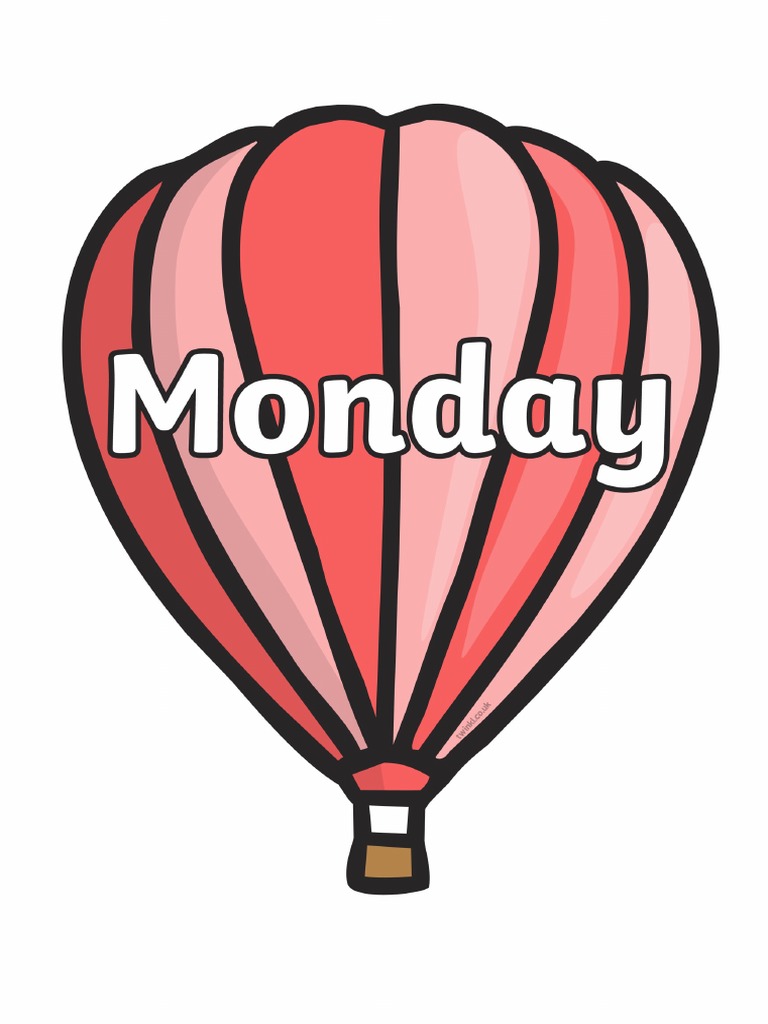Days of The Week On Hot Air Balloons Plain | PDF