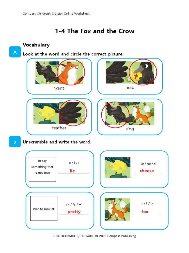 1-4 - The Fox and The Crow - Reading Oceans - Worksheet - AK | PDF