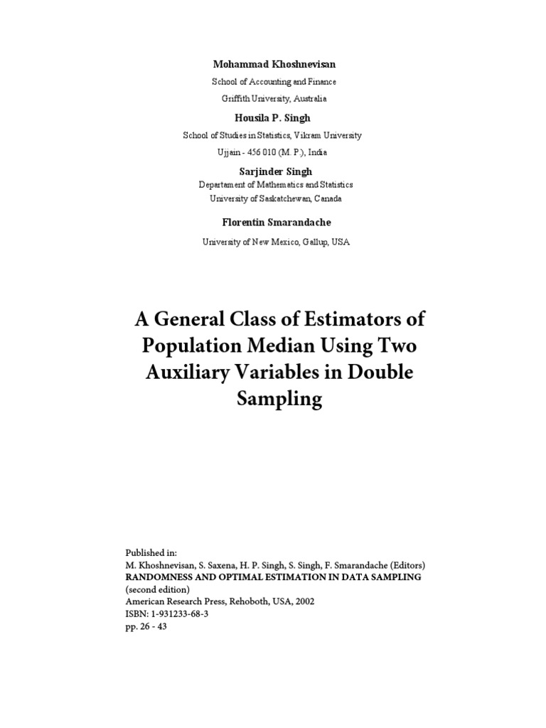 A General Class of Estimators of Population Median Using Two Auxiliary ...