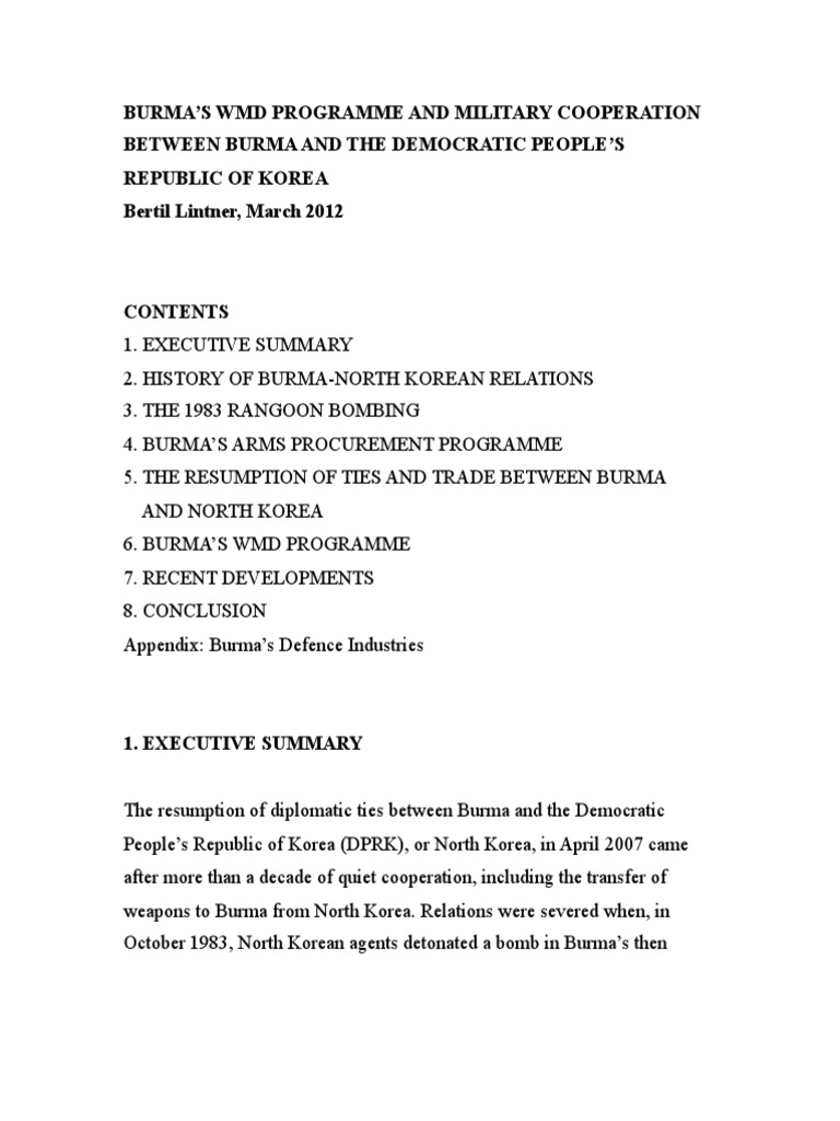 Burma DPRK Military Cooperation | PDF | Myanmar | North Korea