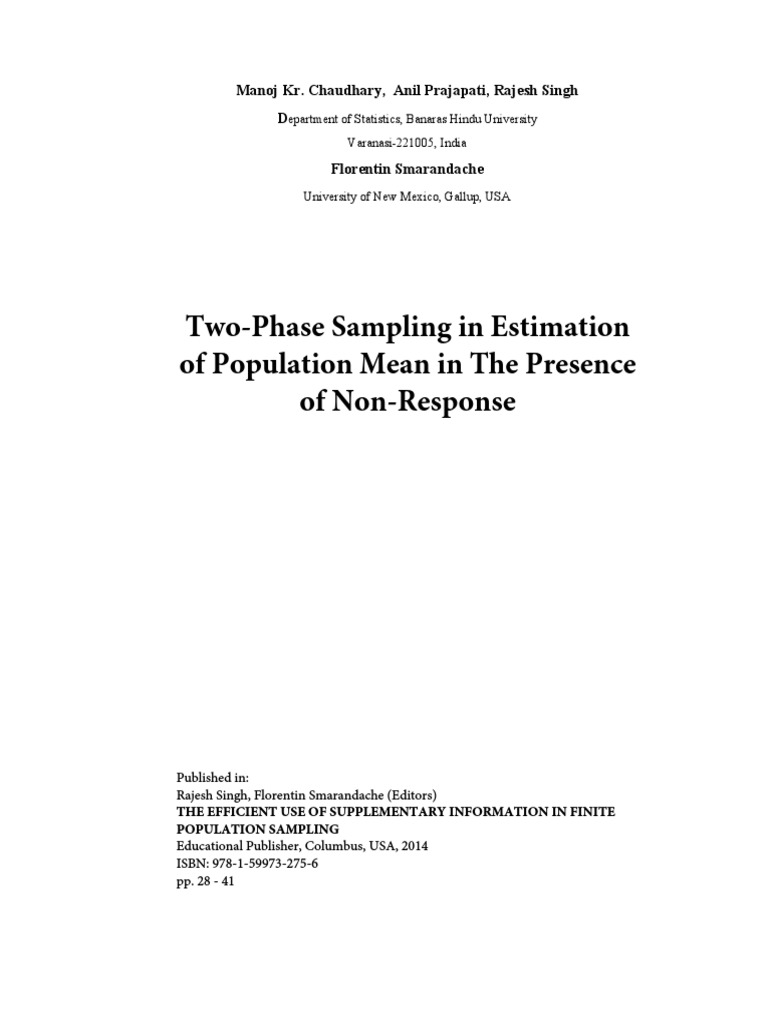 Two-Phase Sampling for Population Mean | PDF | Mean Squared Error ...