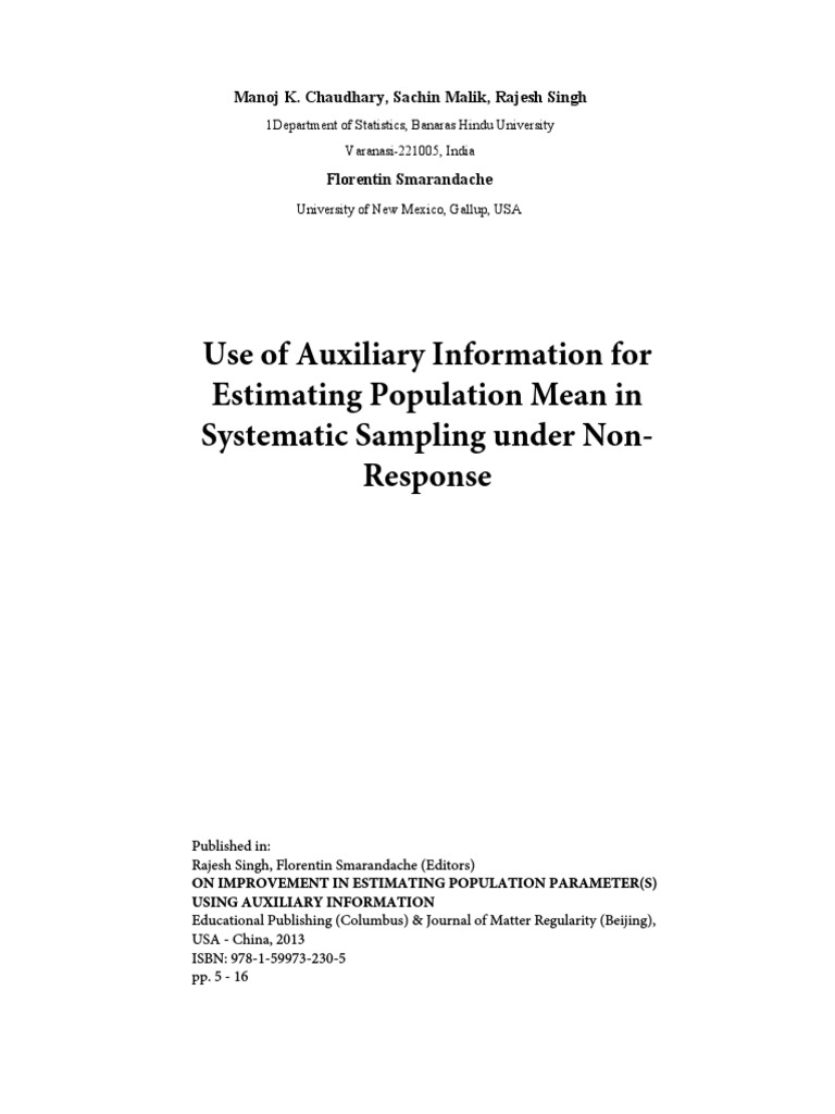 Estimating Population Mean in Sampling | PDF | Estimator | Mean Squared ...