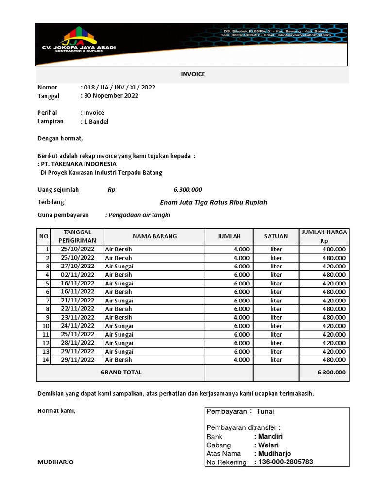 Rekap Invoice Pengadaan Air Tangki | PDF