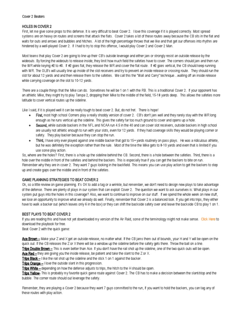 Cover 2 Beaters | PDF | Teams | Gridiron Football