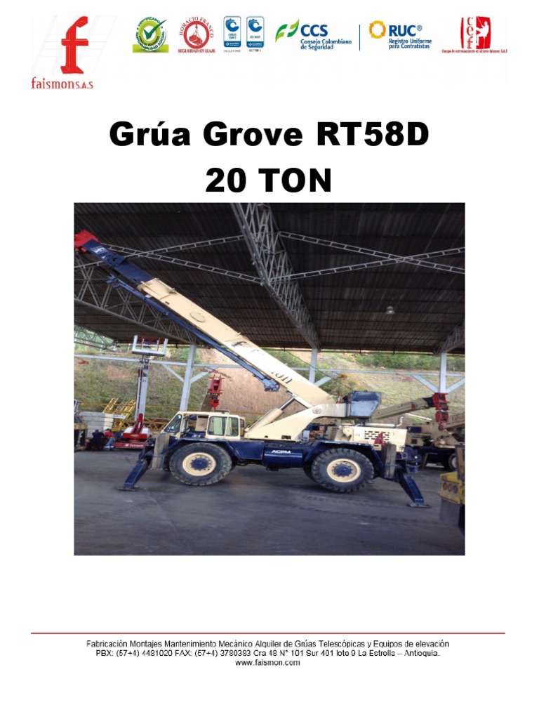 Grúa Grove RT58D 20 Toneladas Especificaciones | PDF