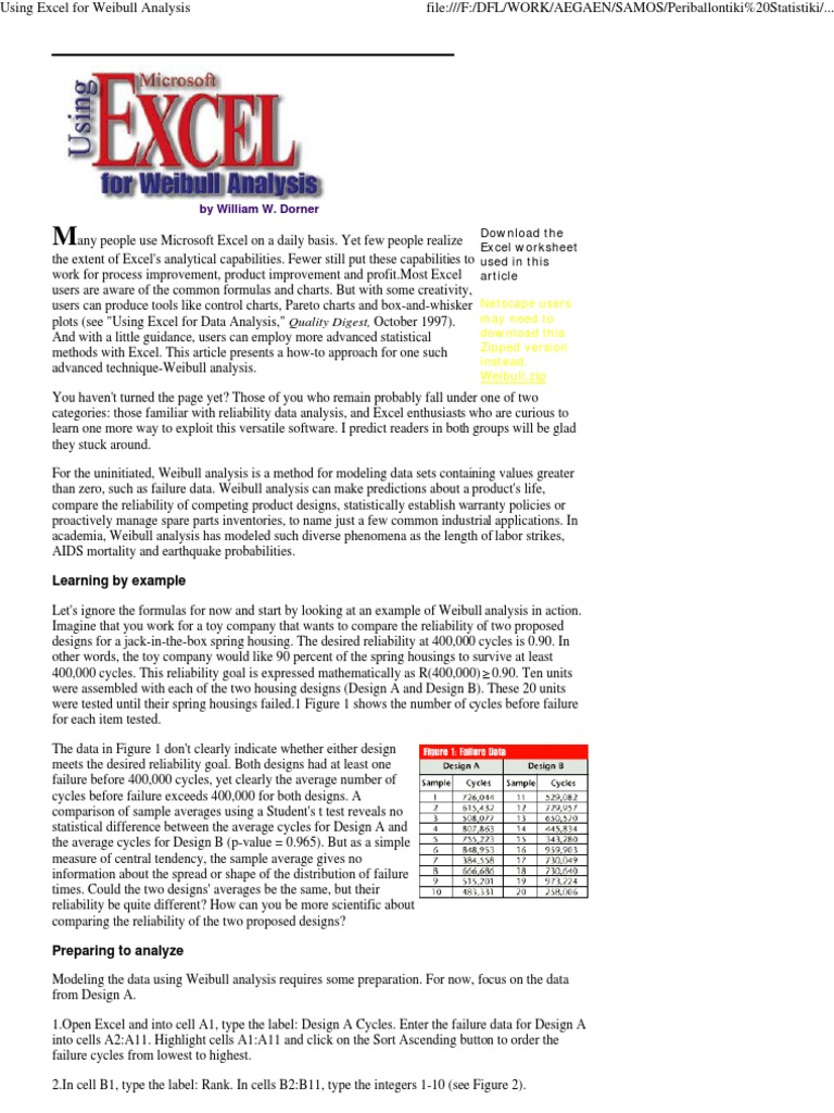 Using Excel For Weibull Analysis | PDF | Reliability Engineering ...