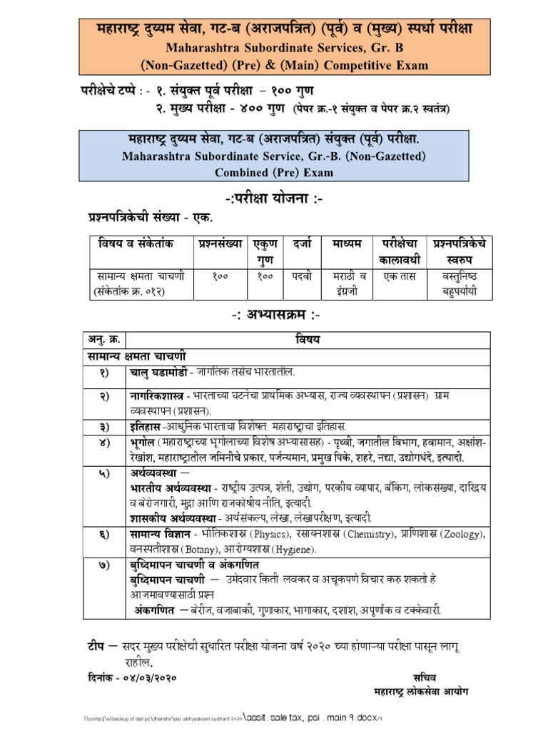 MPSC PSI Syllabus PDF