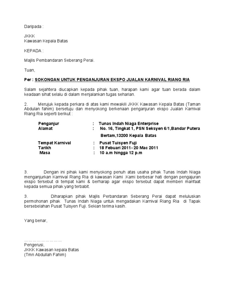 Contoh Surat Permohonan Kepada Yb - Surat P