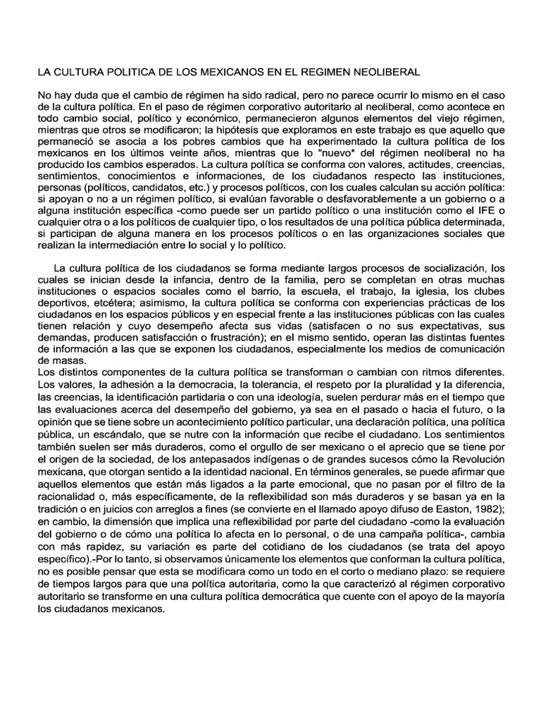 Cultura política en México y neoliberalismo | PDF | Democracia ...