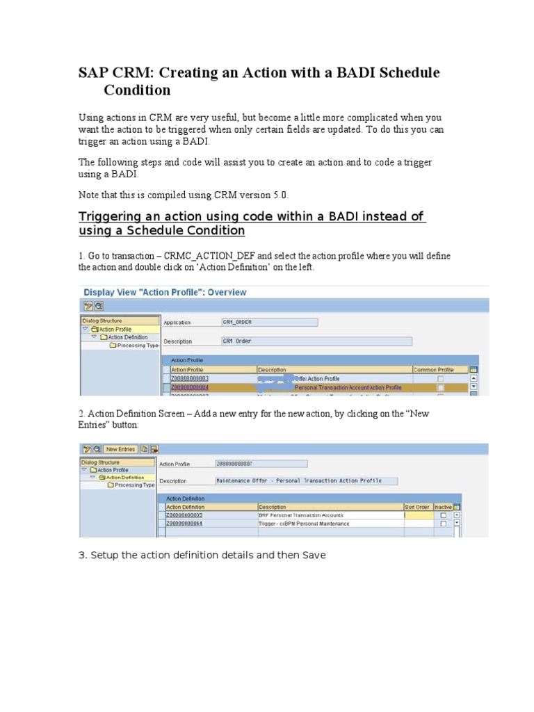 SAP CRM Action with BADI Trigger Guide | PDF | Computing | Computer ...
