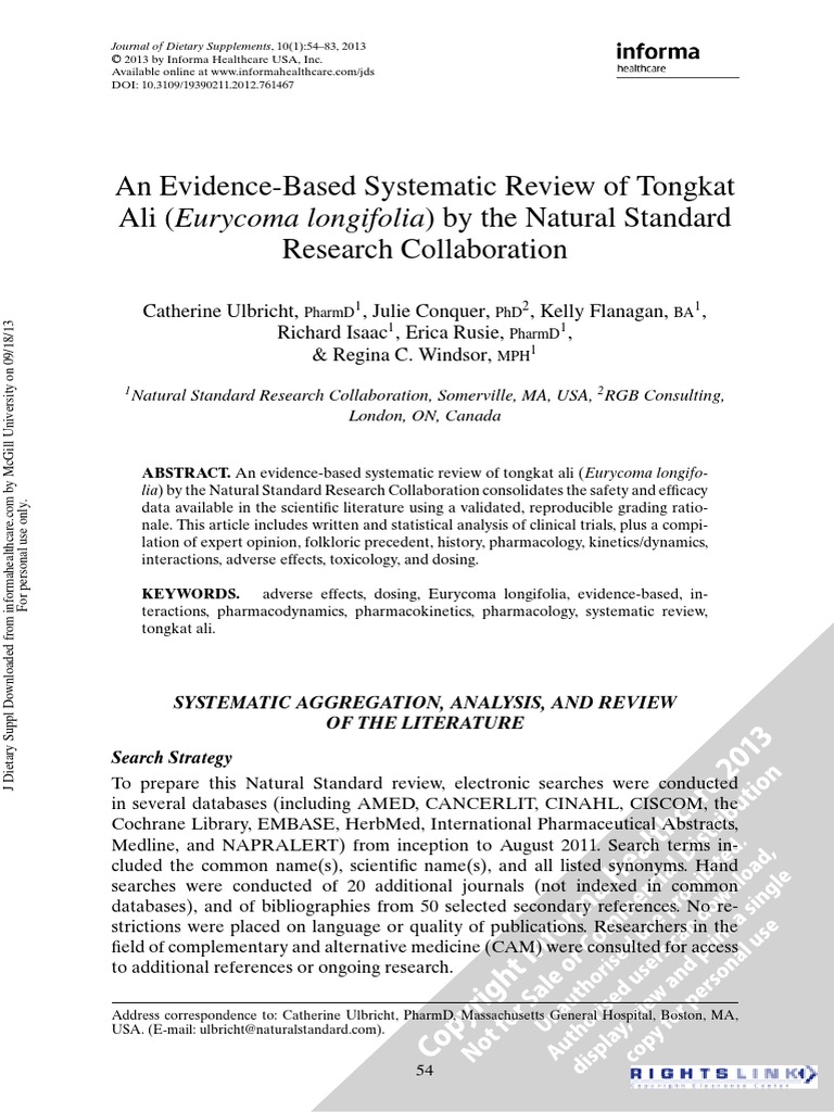 Tongkat Ali Research PDF Randomized Controlled Trial Health Sciences