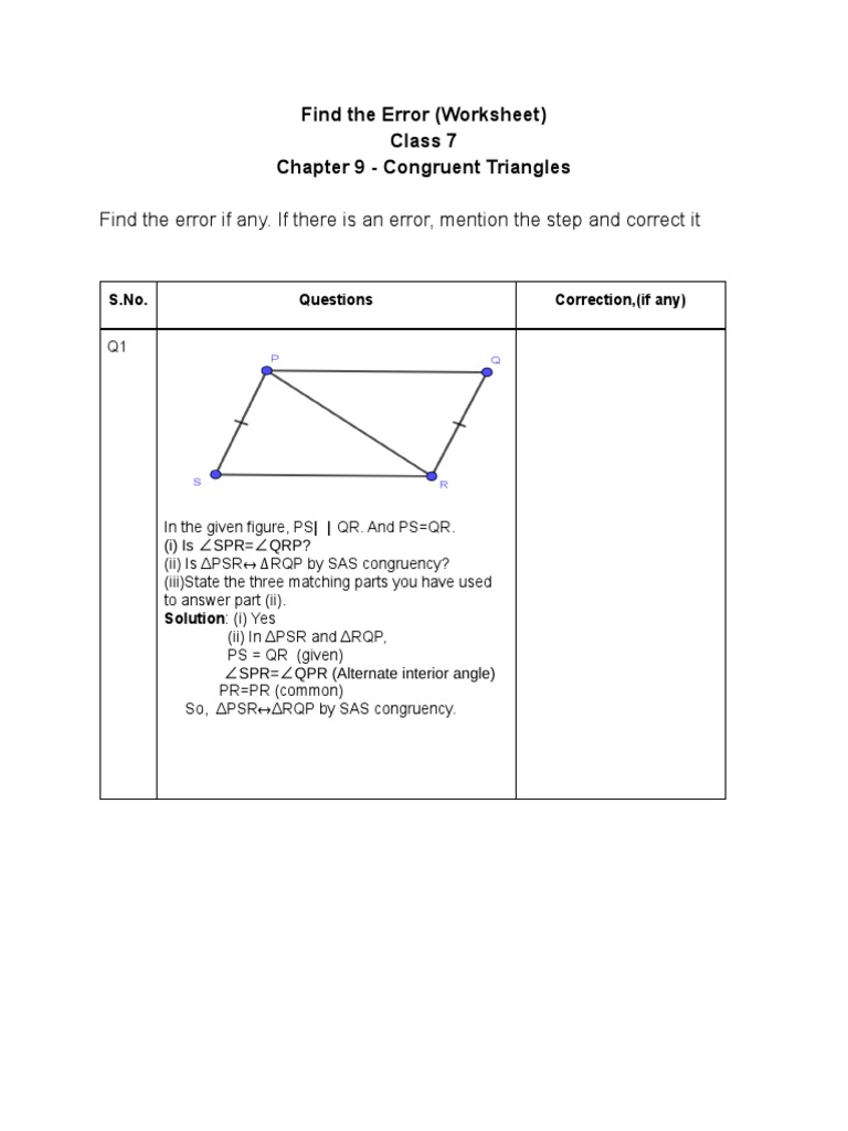Errors in Triangle Congruence Worksheet | PDF | Triangle | Geometric Shapes