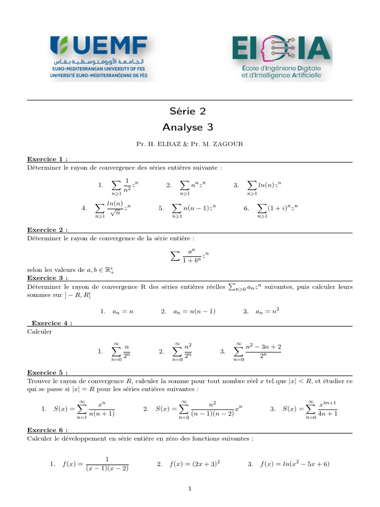 Rayon de convergence des séries entières PDF Série entière — free download