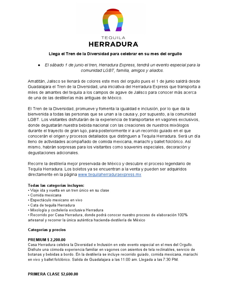 Tequila Herradura Tren de La Diversidad 1 PDF Bebidas alcohólicas