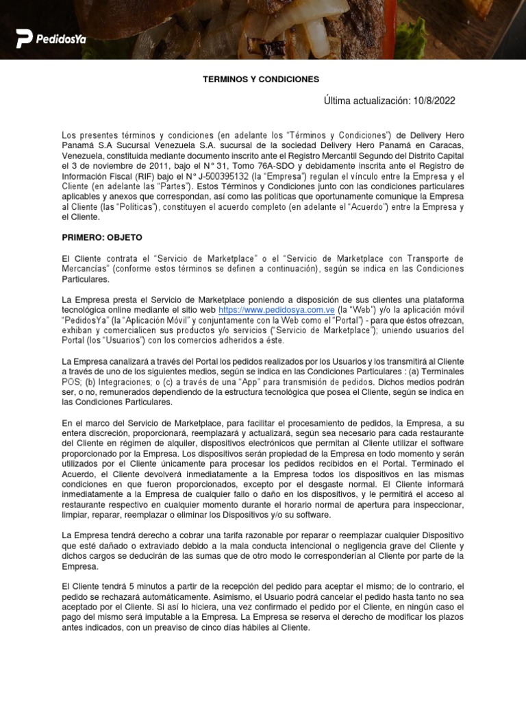 Términos y Condiciones de PedidosYa | PDF | Propiedad intelectual ...