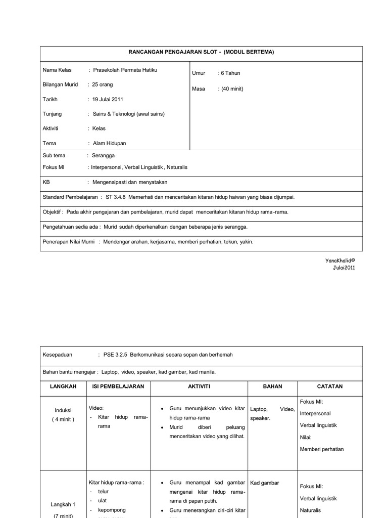 Contoh RPS Lengkap untuk Tadika | PDF