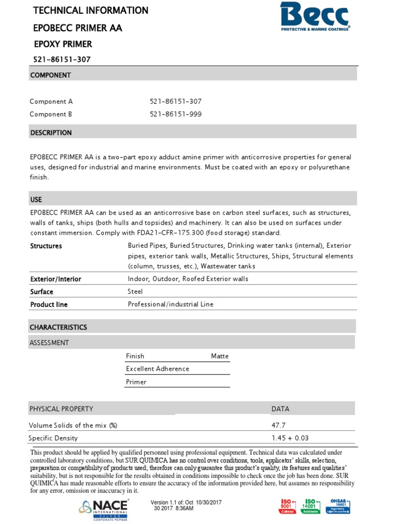Technical Specifications and Application Instructions for EPOBECC ...
