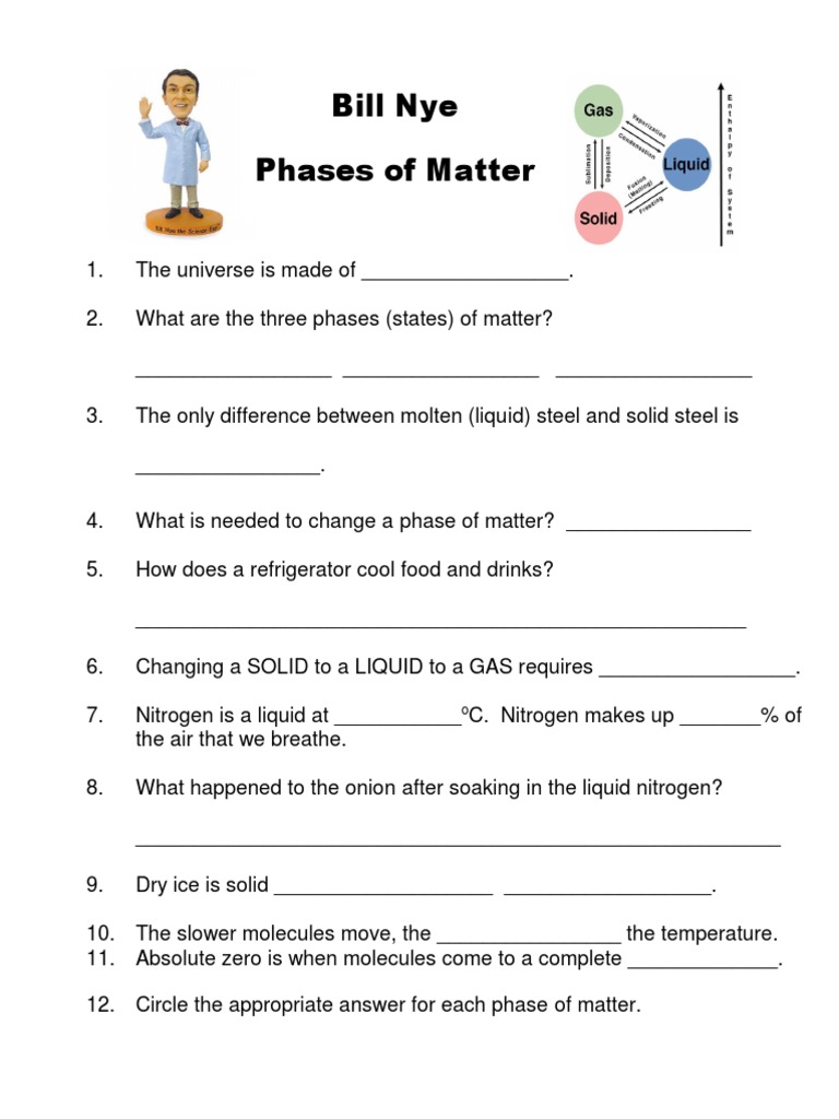 Bill - Nye - Phase - of - Matter - Video Worksheet | PDF