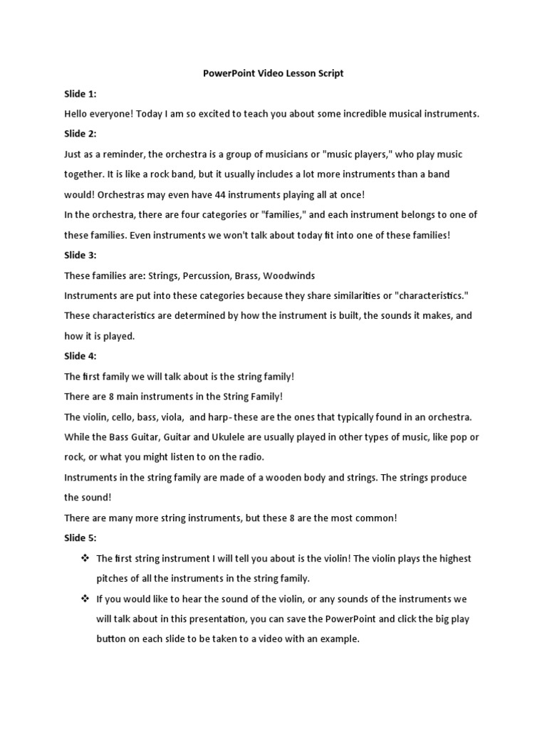 Powerpoint video lesson script pdf woodwind instruments musical