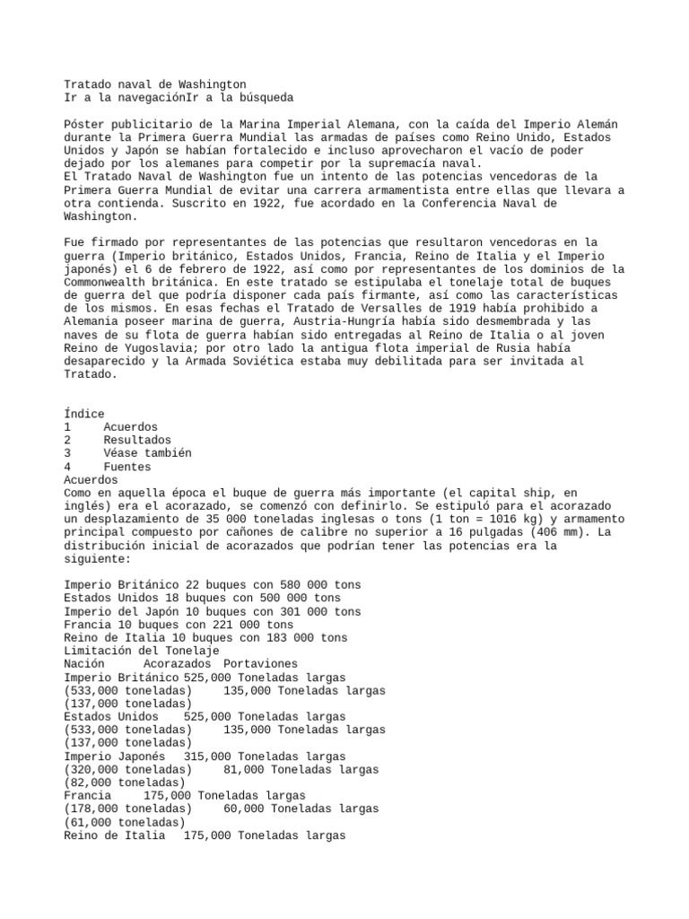 Tratado Naval de Washington PDF Guerra Naval Buques