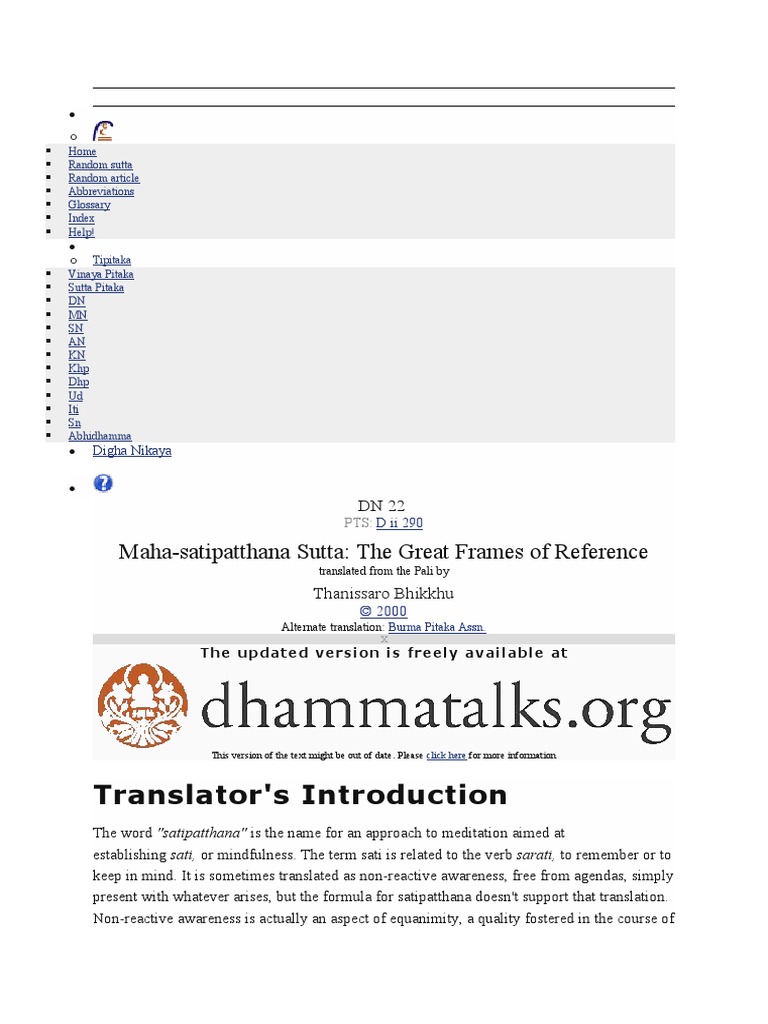 Sati Pattana Sutta | Download Free PDF | Noble Eightfold Path | Sati ...