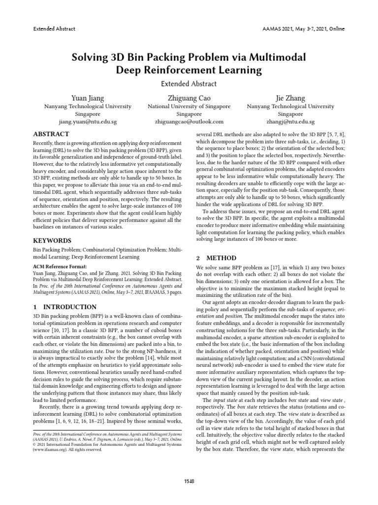 Solving 3D Bin Packing Problem Via Multimodal PDF Cognitive Science
