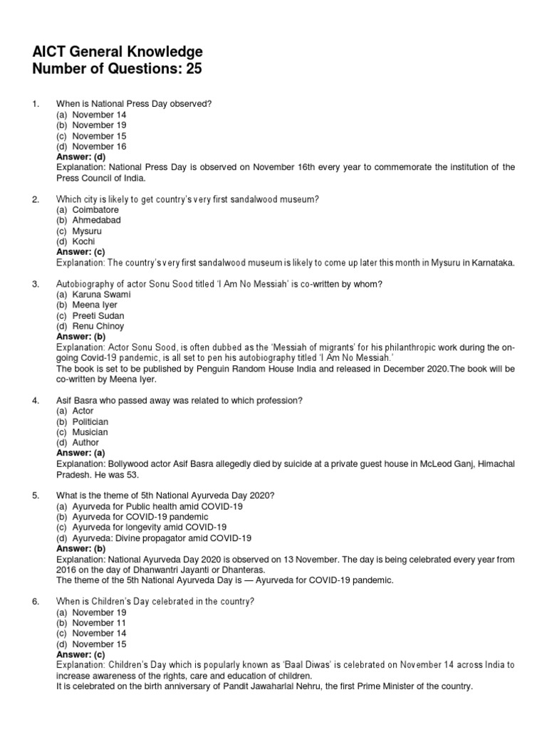 Aict General Knowledge 2 025a8954bced8 | PDF | Ph | Temperature