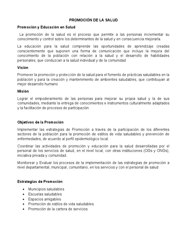Semana 1 Promoción De La Salud Ok Pdf Promoción De La Salud
