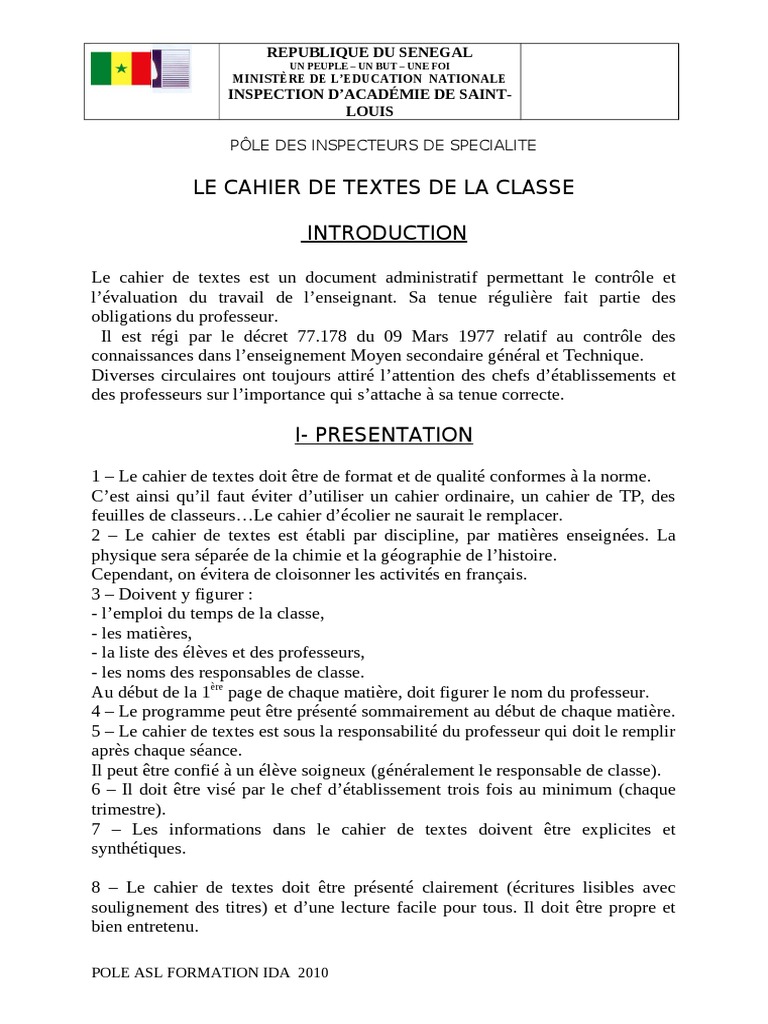 Cahier de textes : Guide pour enseignants | PDF | Pédagogie | Méthode d ...