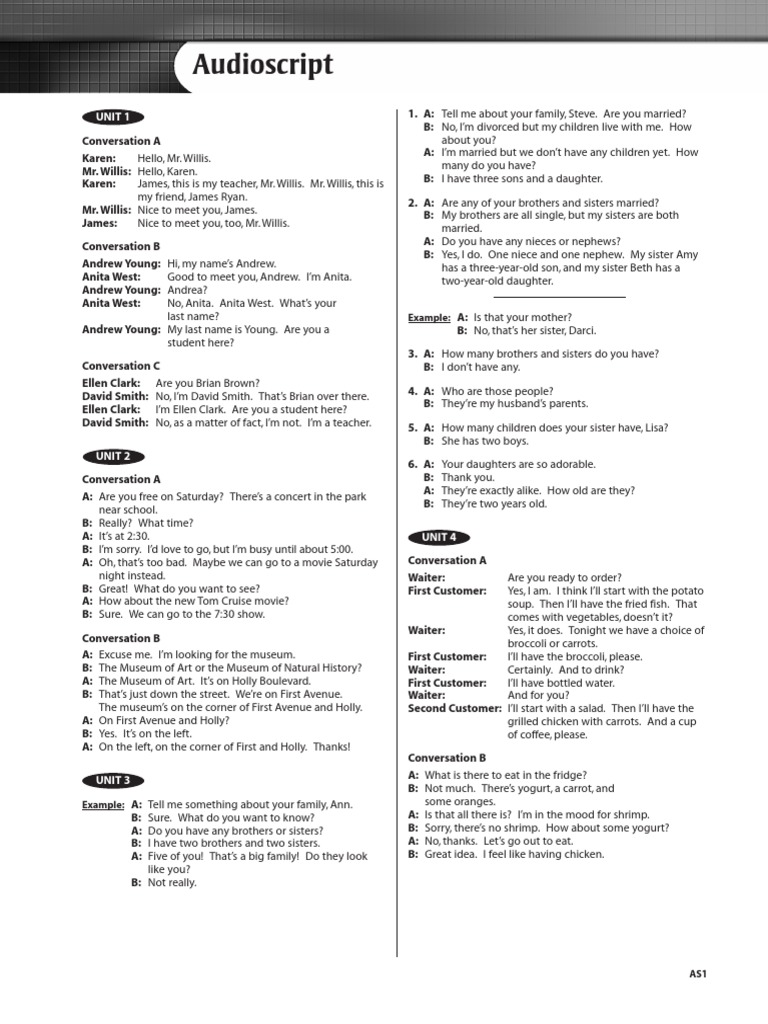 TOP NOTCH 1 Audioscript PDF