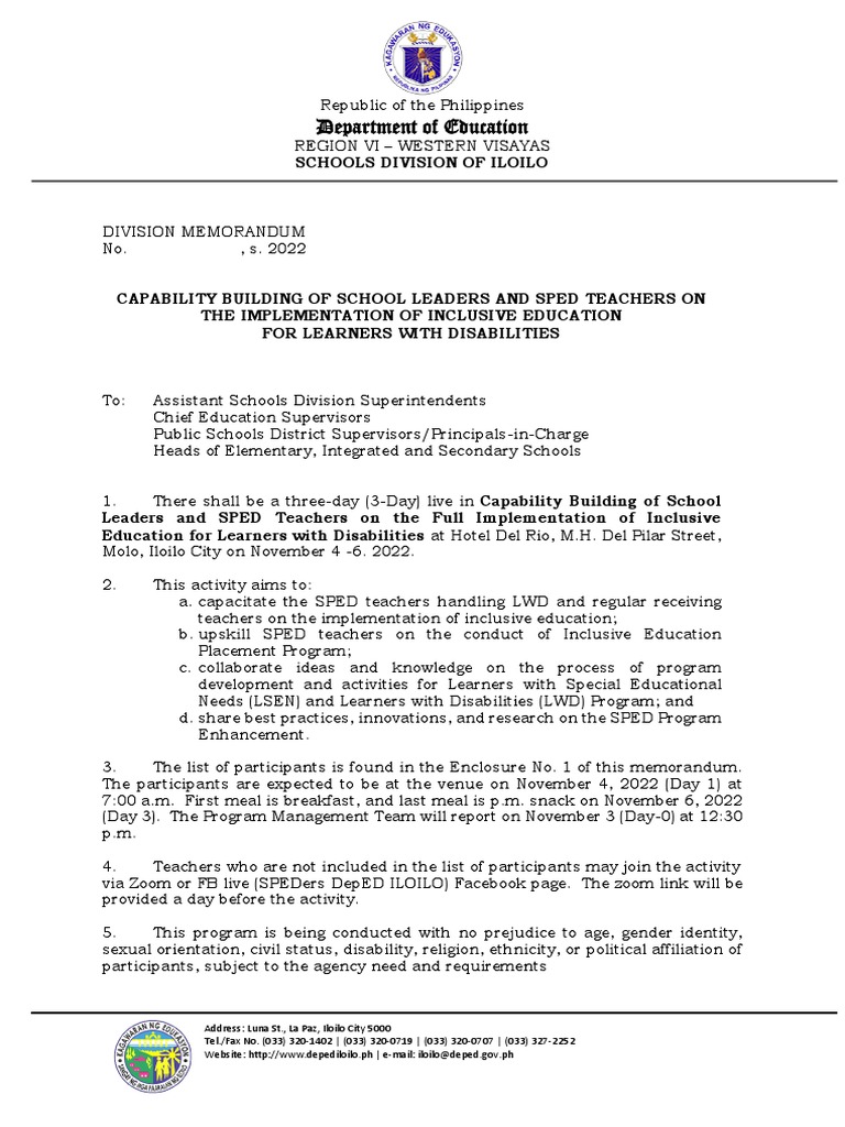 Memo SPED 2022 Ver. 1.1 | PDF | Inclusion (Education)