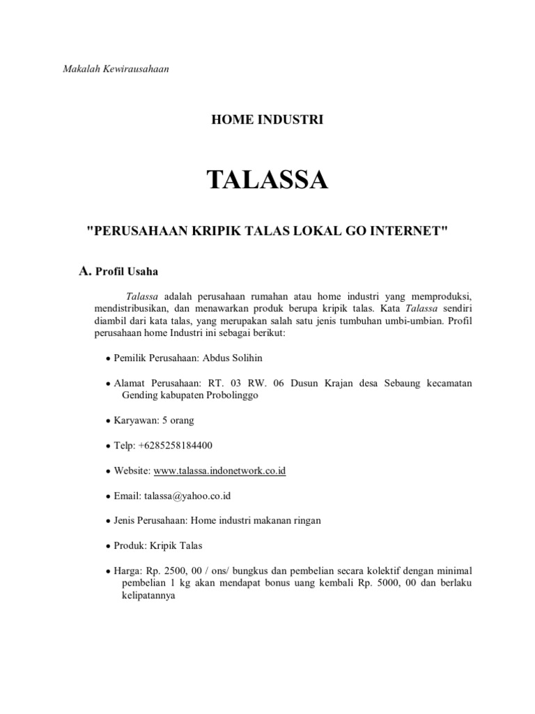 Makalah Kewirausahaan Makanan Ringan Contoh Makalah