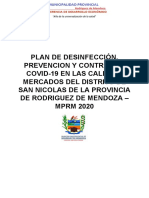 Plan de Desinfección, Prevencion y Control de Covid-19 en Las Calles y Mercados Del Distrito de San Nicolas de La Provincia de Rodriguez de Mendoza - MPRM 2020