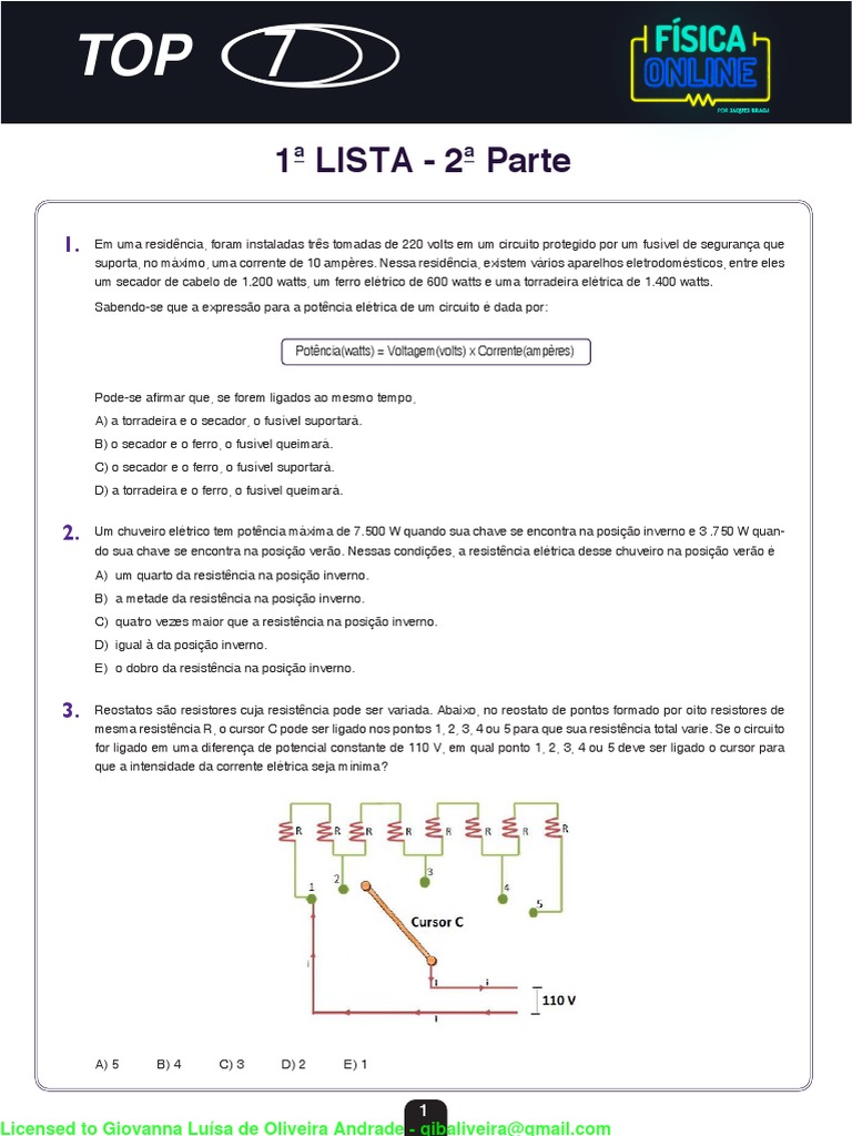 TOP+7 1a+LISTA+-+ (2a.+parte) | Download grátis PDF | Resistência ...