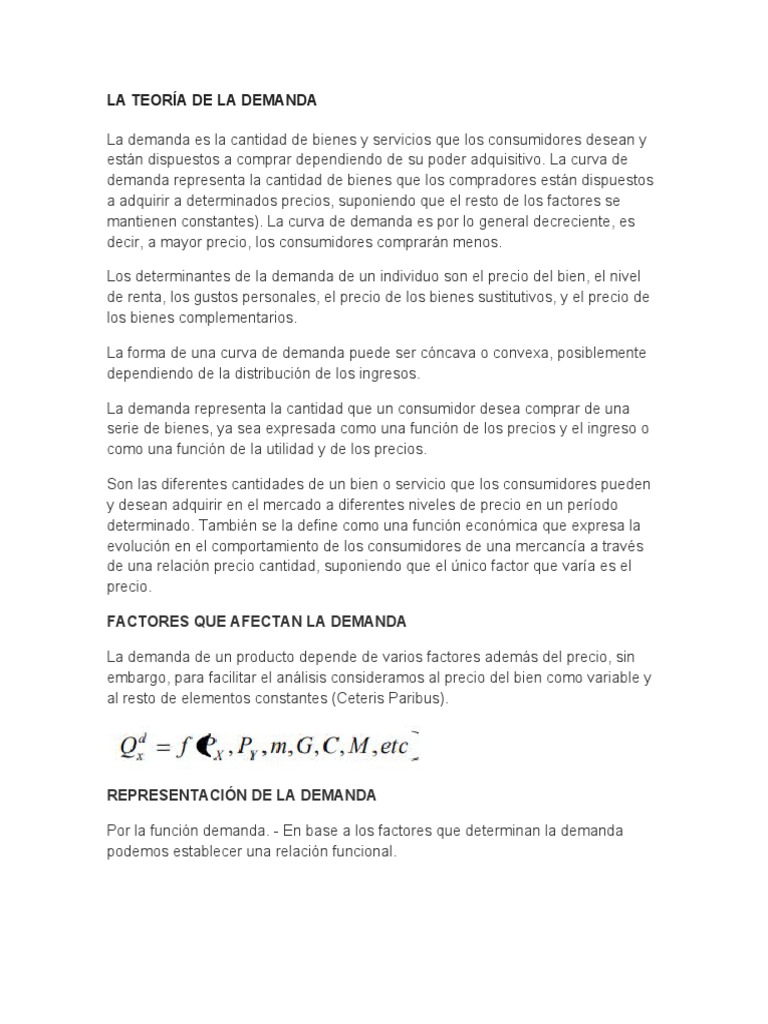 LA TEORÍA DE LA DEMANDA | PDF | Oferta y demanda | Curva de demanda