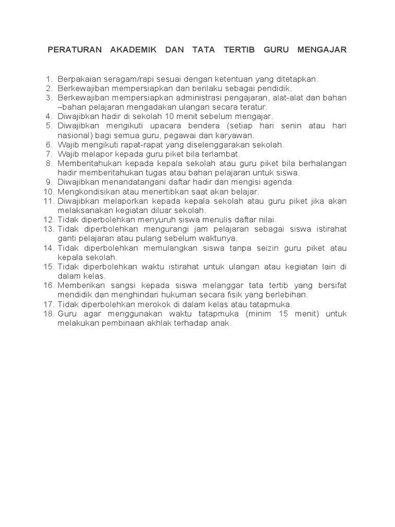 Peraturan Akademik Dan Tata Tertib Guru Mengajar PDF