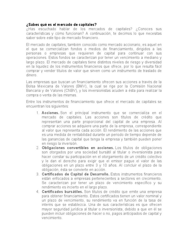 Introducción al Mercado de Capitales | PDF | Compartir (Finanzas ...