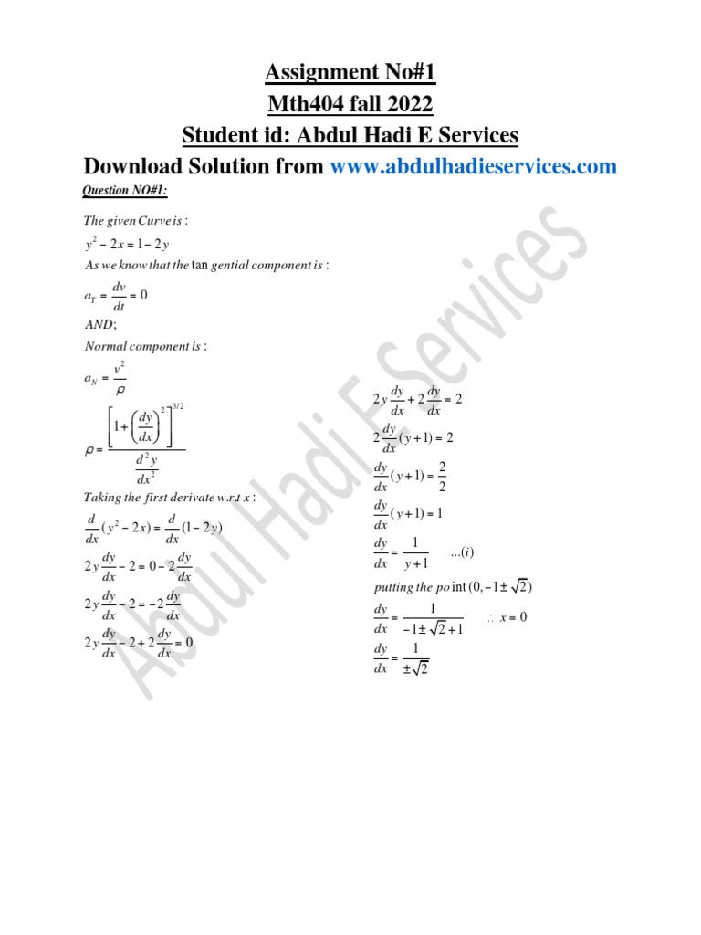 MTH404 Assignment 1 Abdul Hadi E Services | PDF | Equations ...