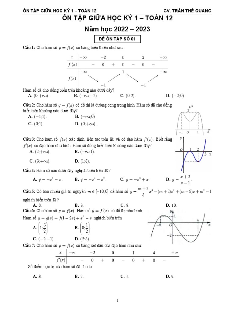 Toan 12 - On Tap Giua Hoc Ky 1 - 2022 2023 - De1 | PDF