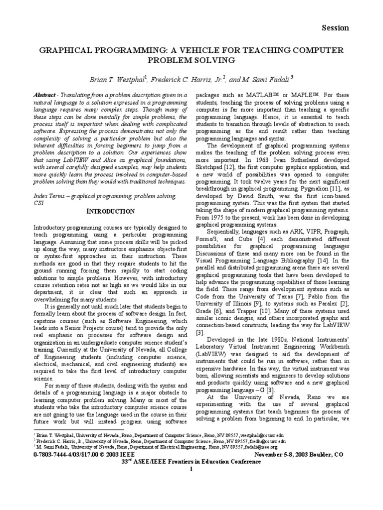 Session Graphical Programming: A Vehicle For Teaching Computer Problem ...