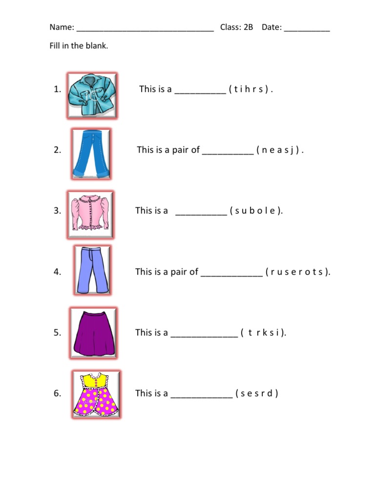 Worksheet - Clothes
