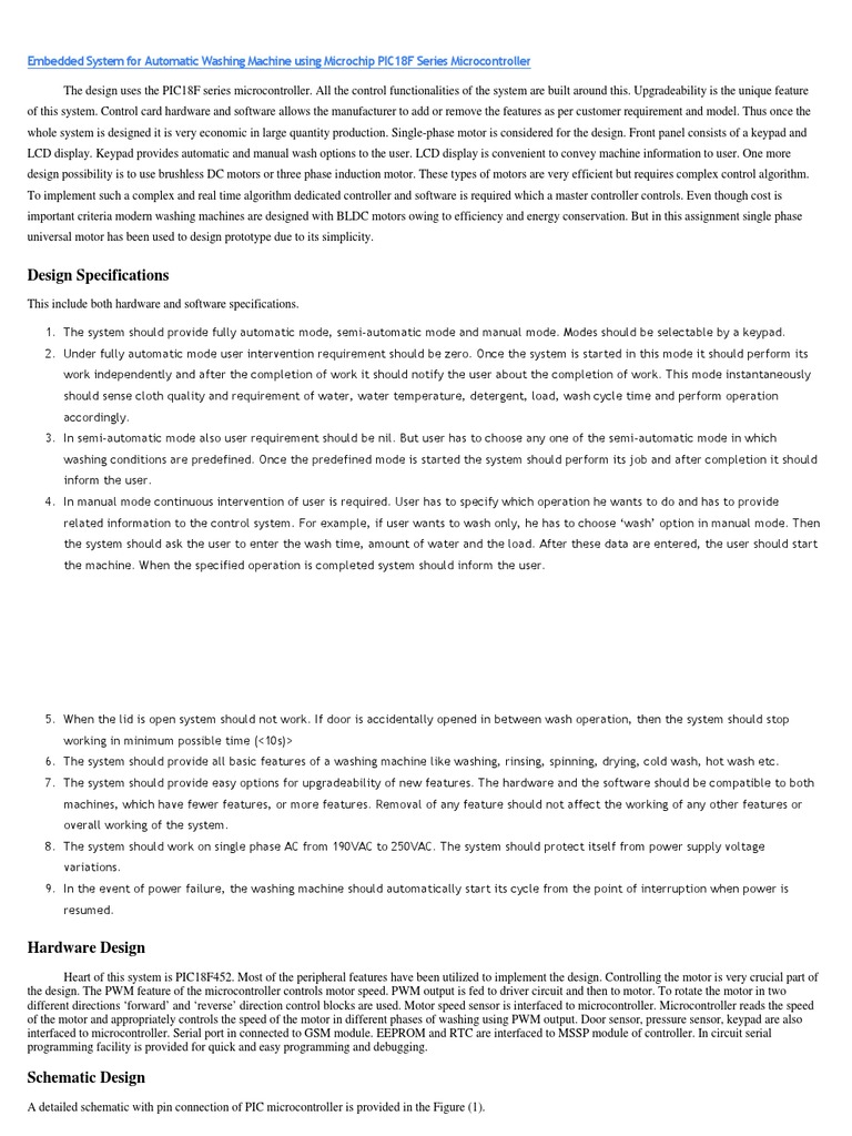 Unit2 Case Study Embedded System For Automatic Washing Machine PDF