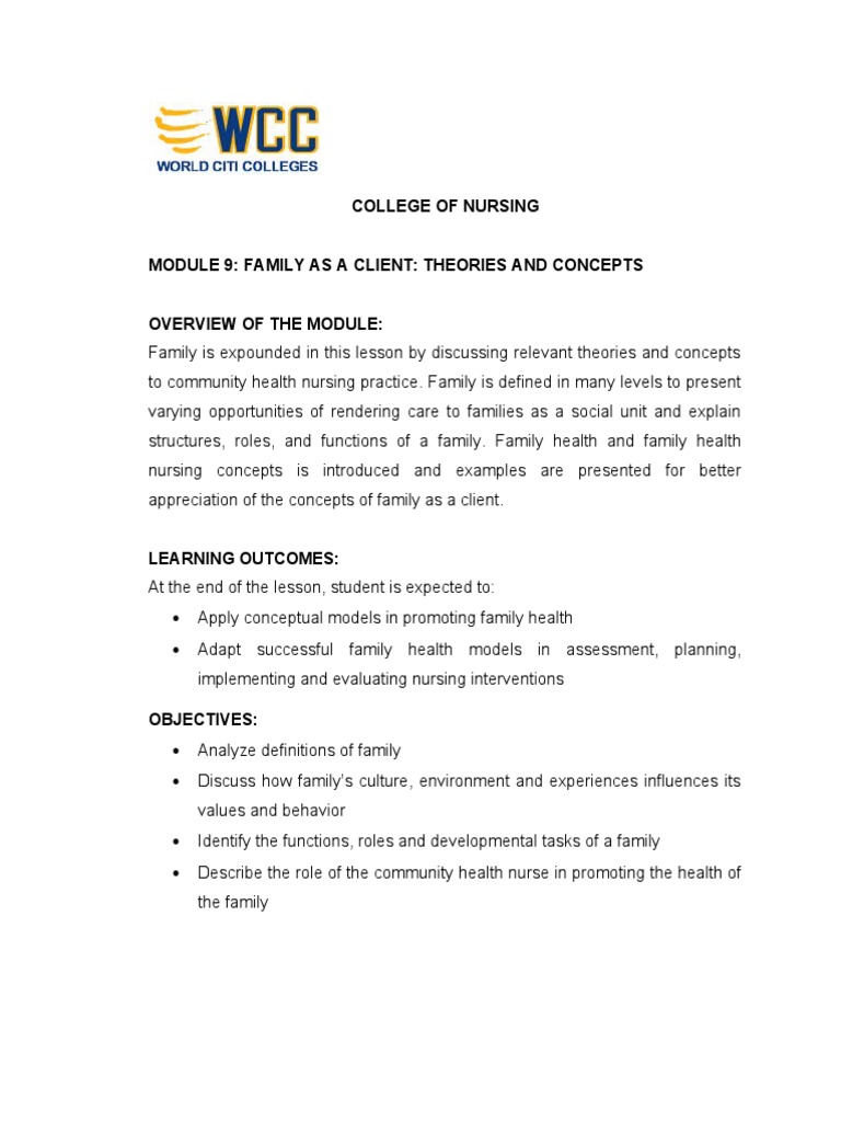College of Nursing Module 9: Family As A Client: Theories and Concepts ...
