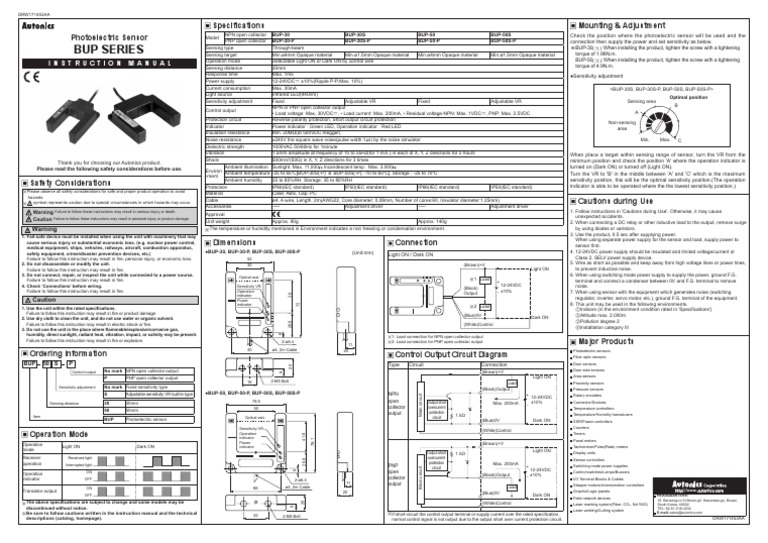Instruction Manual Sensor Autonics BUP Series | PDF | Power Supply ...