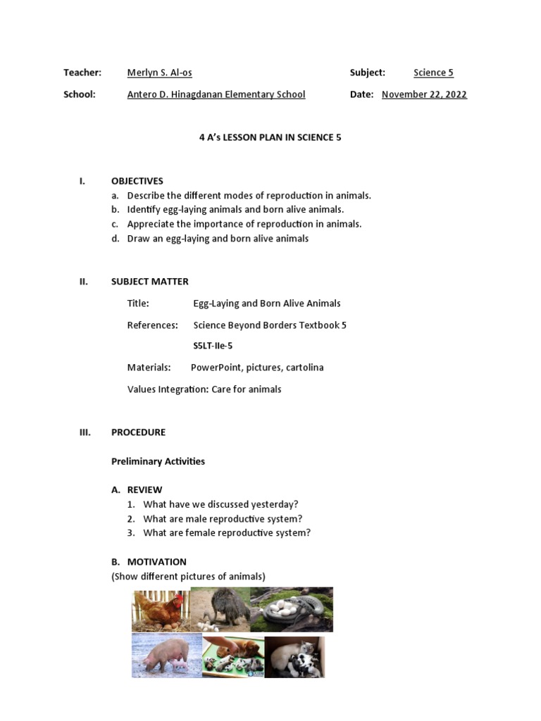 Lesson Plan in Science 5 | PDF | Reproduction | Egg