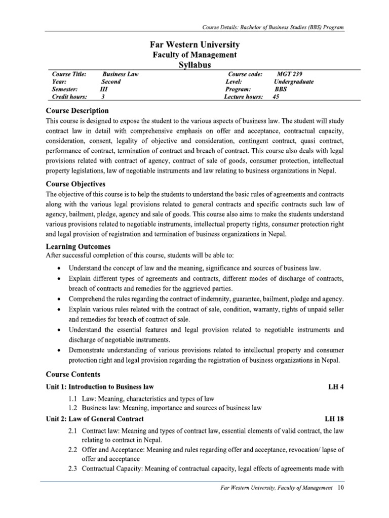 Business law syllabus pdf